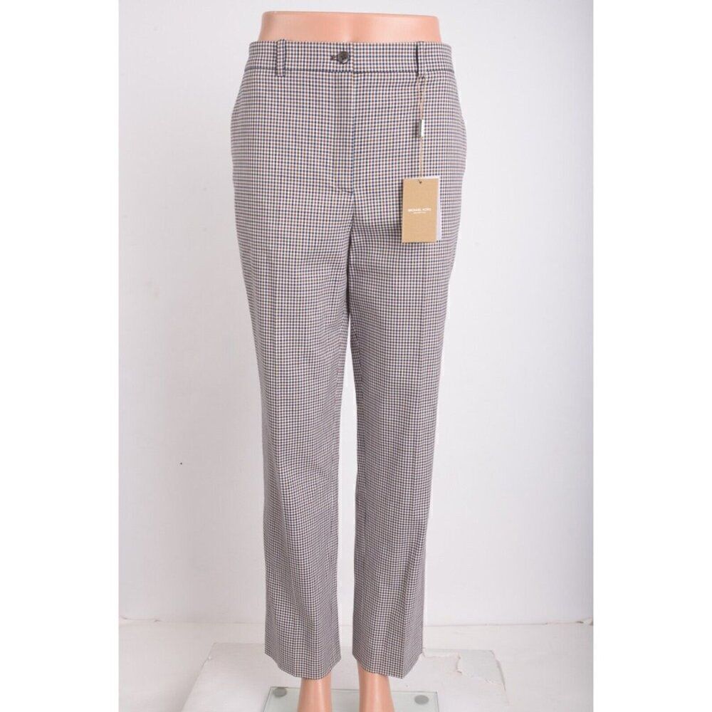 Michael Kors Collection Womens Dress Slim Pants Nutmeg Brown Gingham US 12 NWT